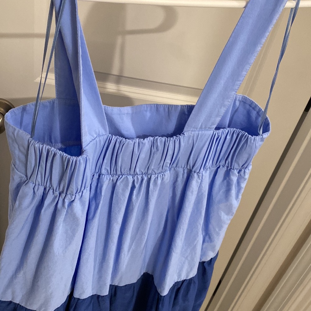Zara Colorblock Tiered Blue Cotton Dress - Picture 2 of 5